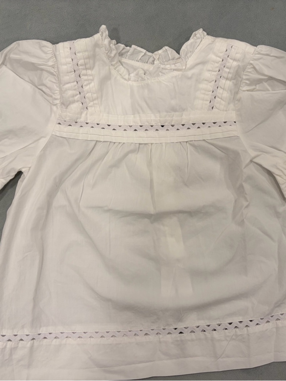 Classic White Cotton Girls' Blouse - Ruffle Trim by Jacadi Sz 4